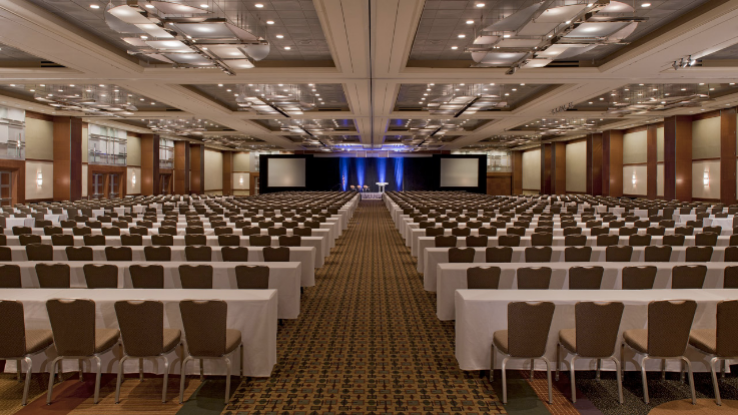Ballroom set theater-style for a conference